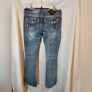 Miss Me Blue Low-Rise Boot Cut Jeans with Embellished Pockets - 27x32